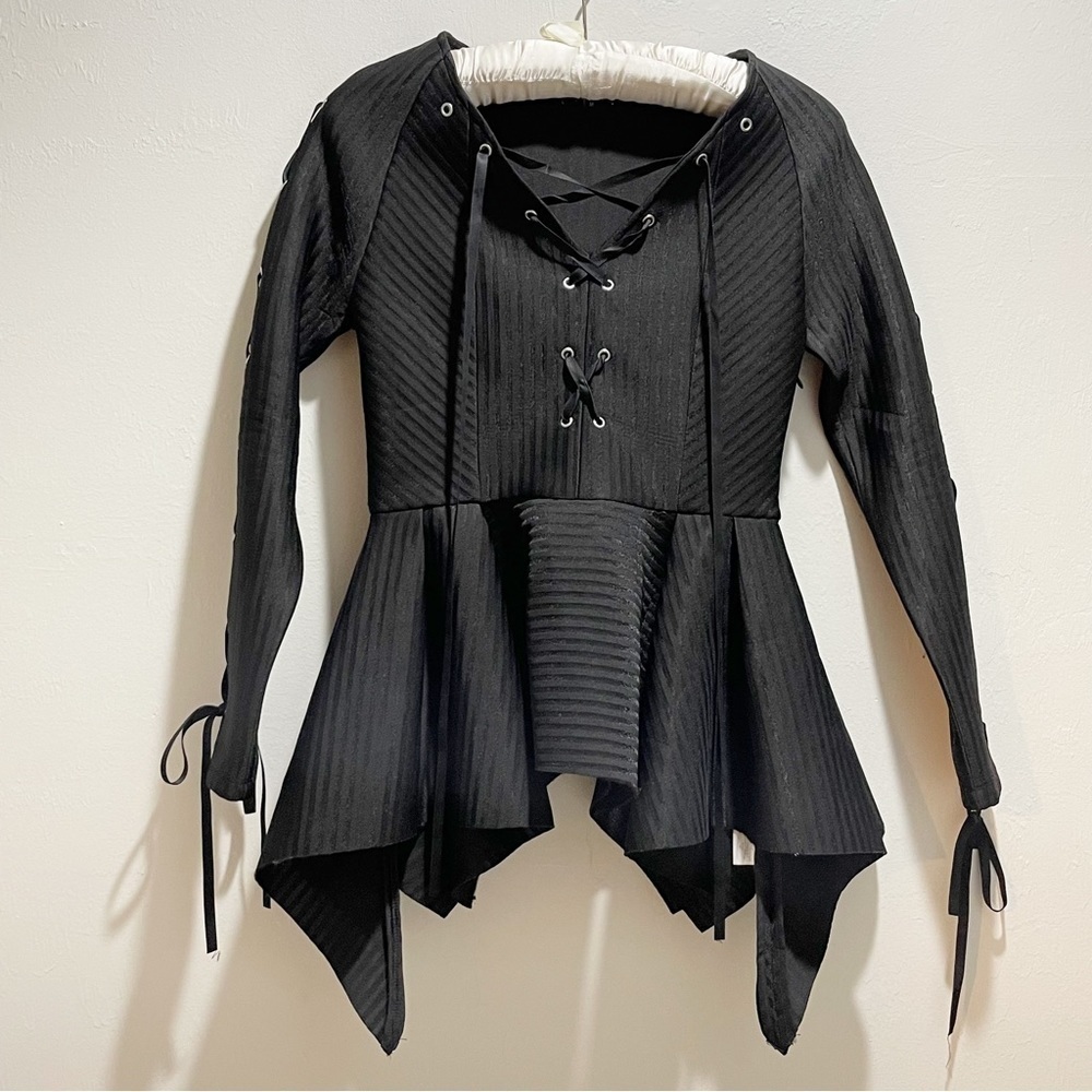 FOR HER NYC Women’s Black Structured Peplum Top Asymmetrical Hem Goth Emo Size M